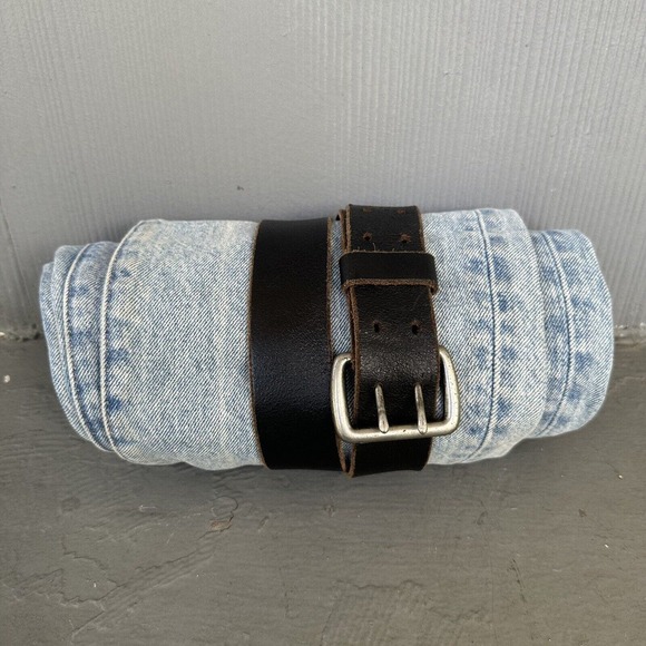 Vintage 90s Grunge Punk Leather Nickel Buckle Leather Belt - Dark Brown, 40” - Picture 1 of 9